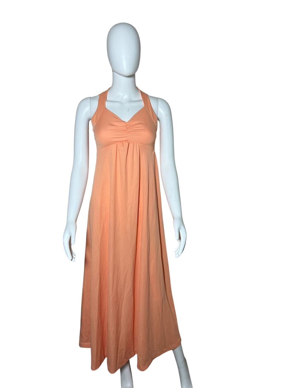 Vintage 70’s Coral Halter Empire Waist Sleeveless Maxi Dress